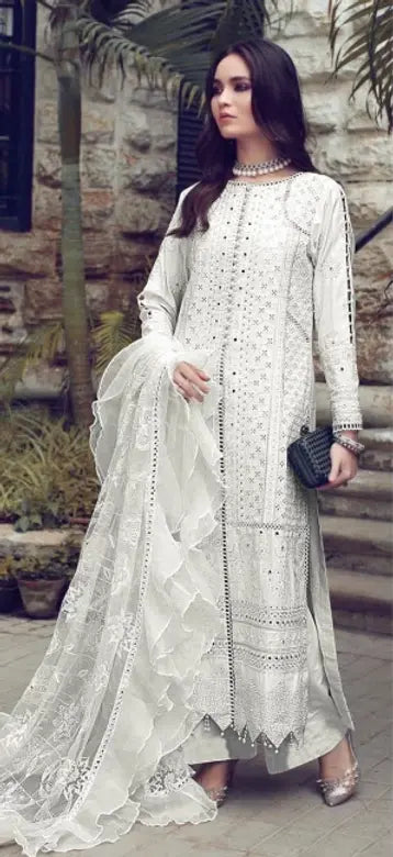 Festive Wear Embroidery Work Cotton White Color Plazo Suit