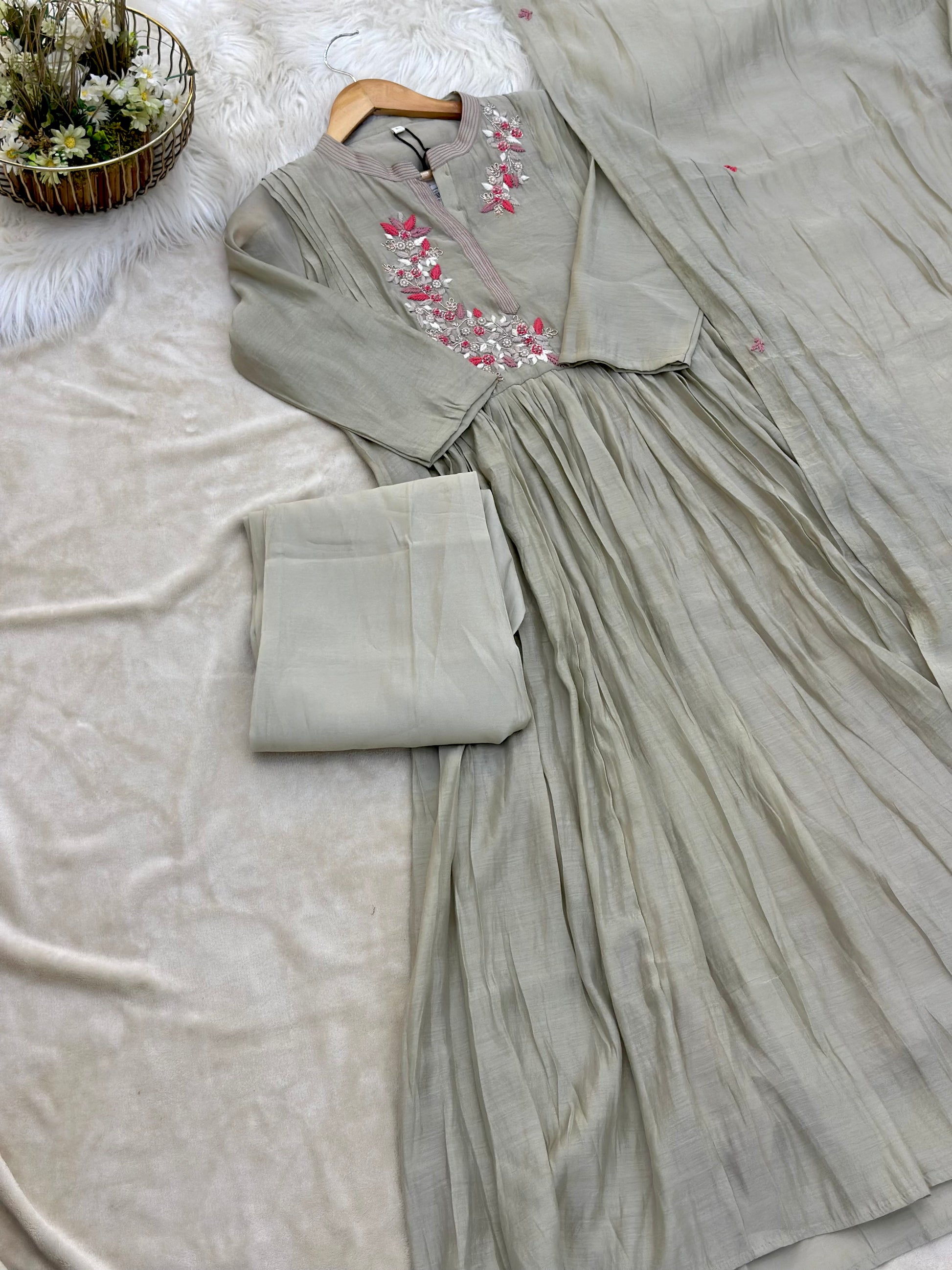 Chanderi Embroidered Stitched Suit