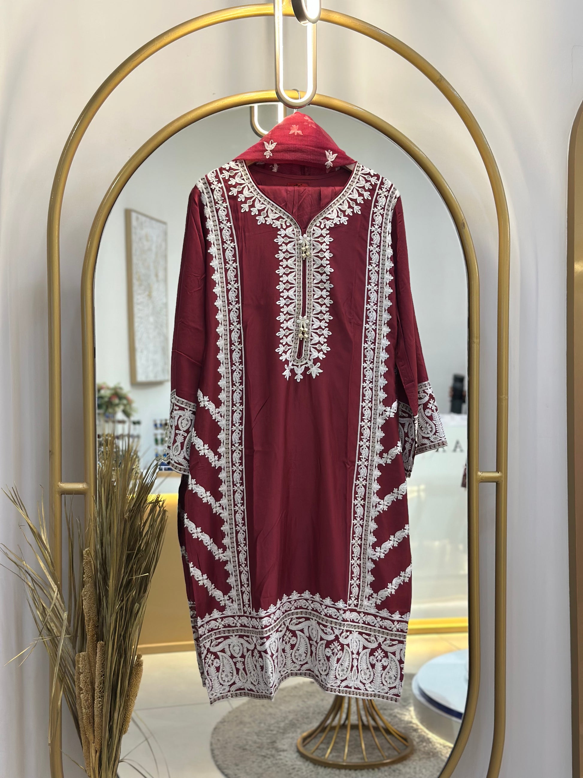 Rayon Embroidered Stitched 3 PC Suit