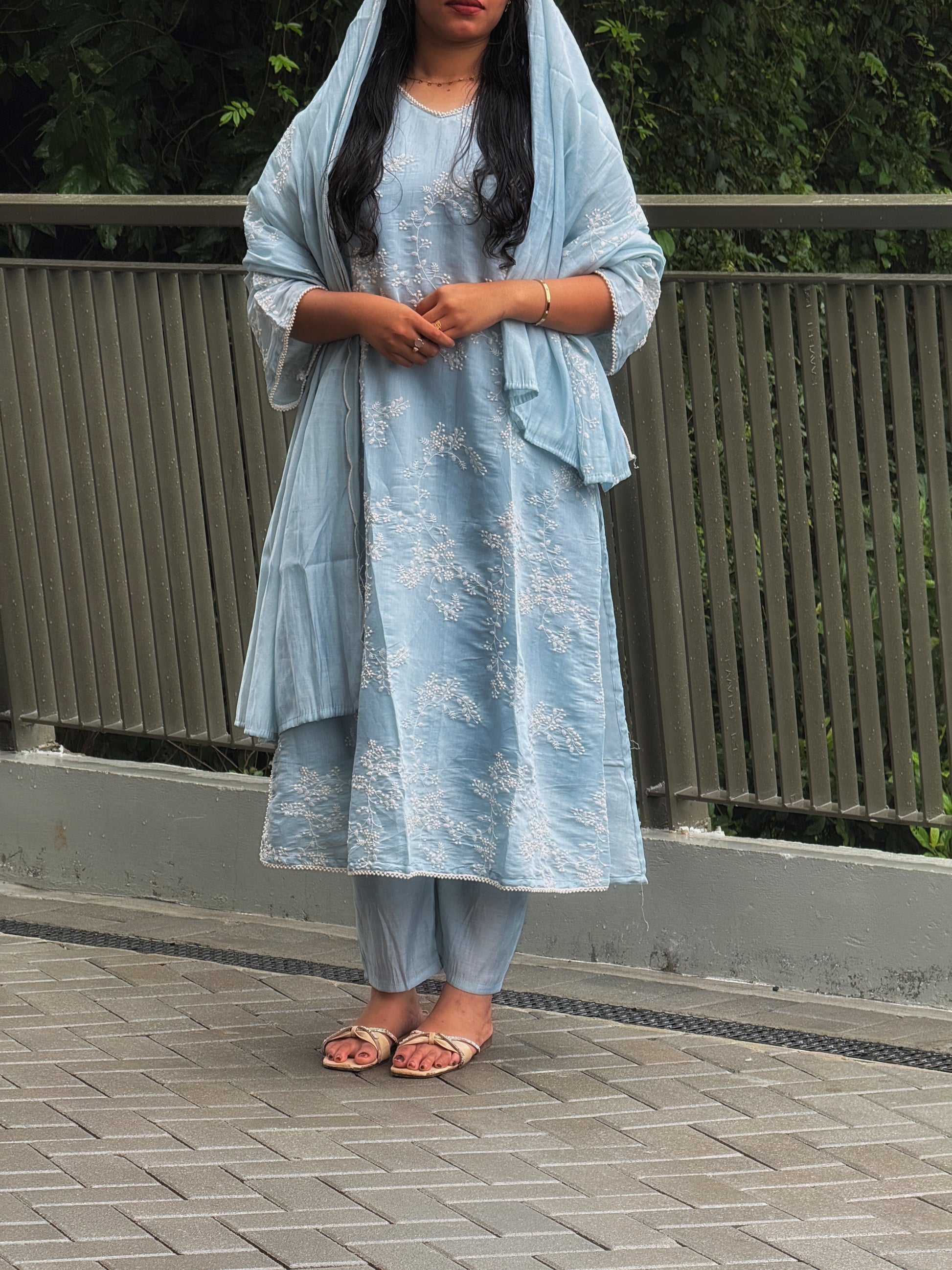 Chanderi Embroidered 3 pc suit