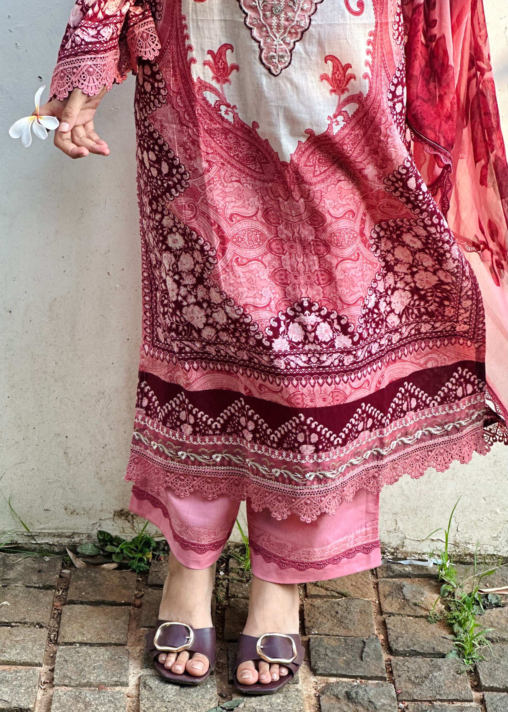 Pink and White Printed Pakistani Cotton Suit
