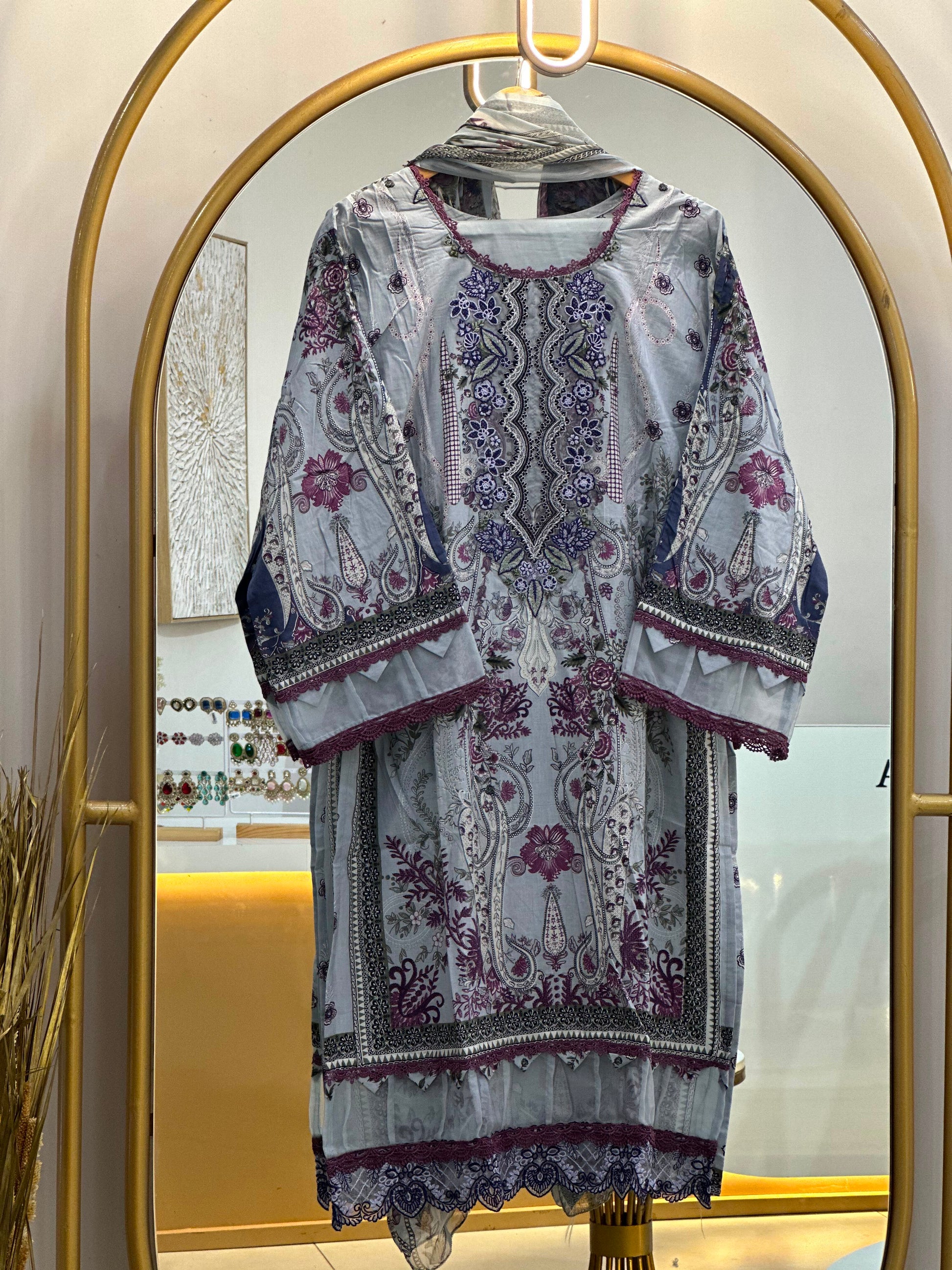 Cotton Embroidered Stitched Suit