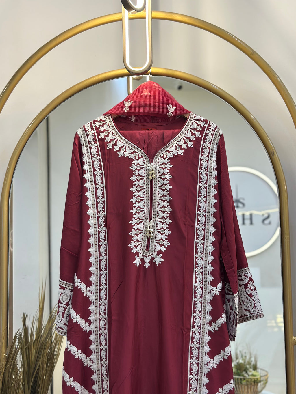 Rayon Embroidered Stitched 3 PC Suit