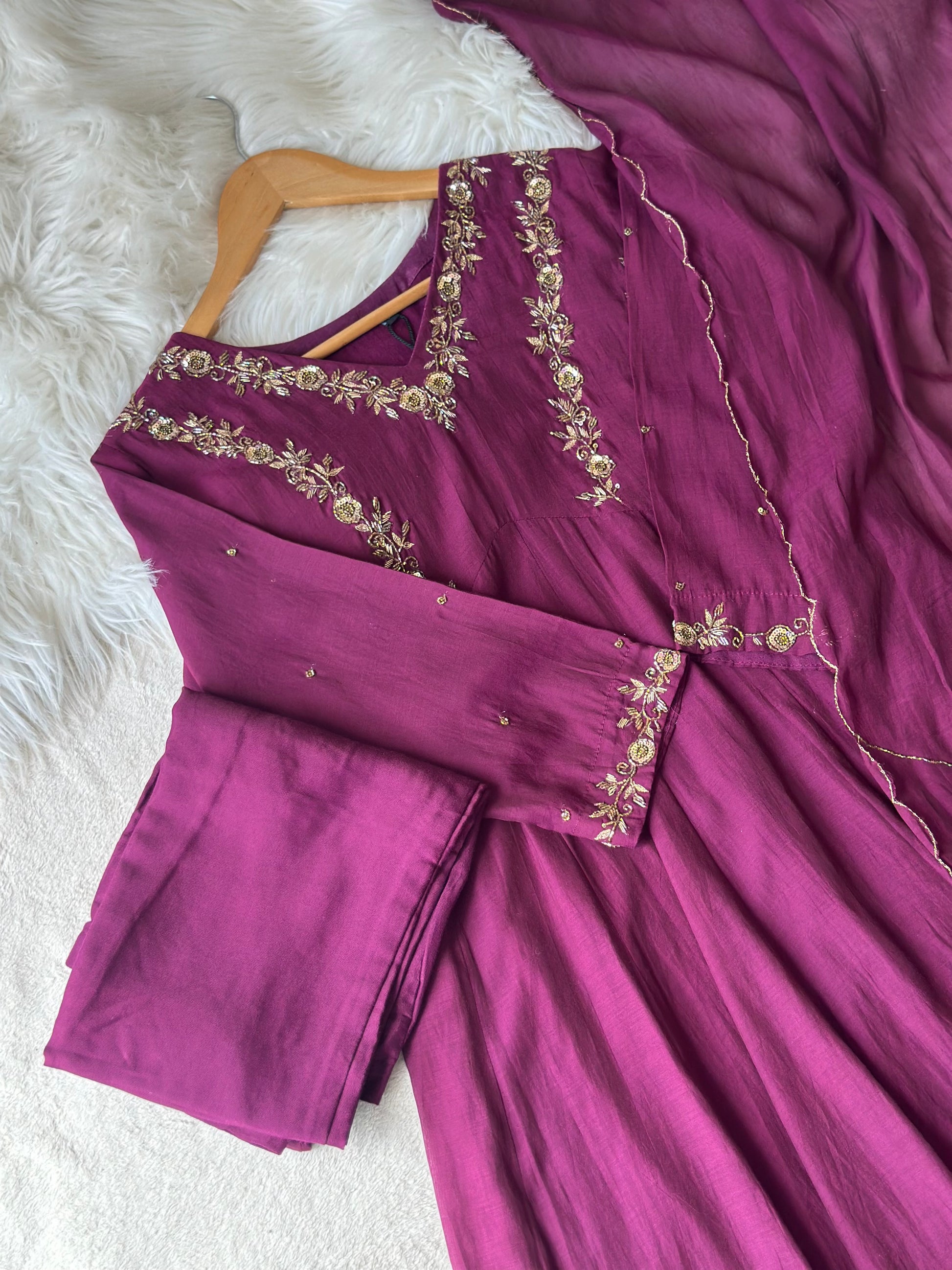 Royal Plum Embroidered Anarkali 3-Piece Suit Set