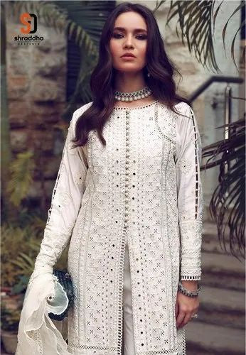 Festive Wear Embroidery Work Cotton White Color Plazo Suit