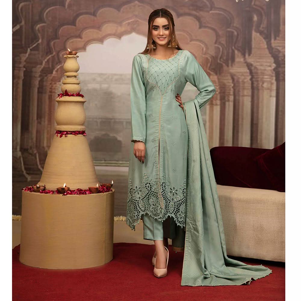 Sheesh Mahal Chikankari Schiffli 3 Pcs Un-Stitched Suit