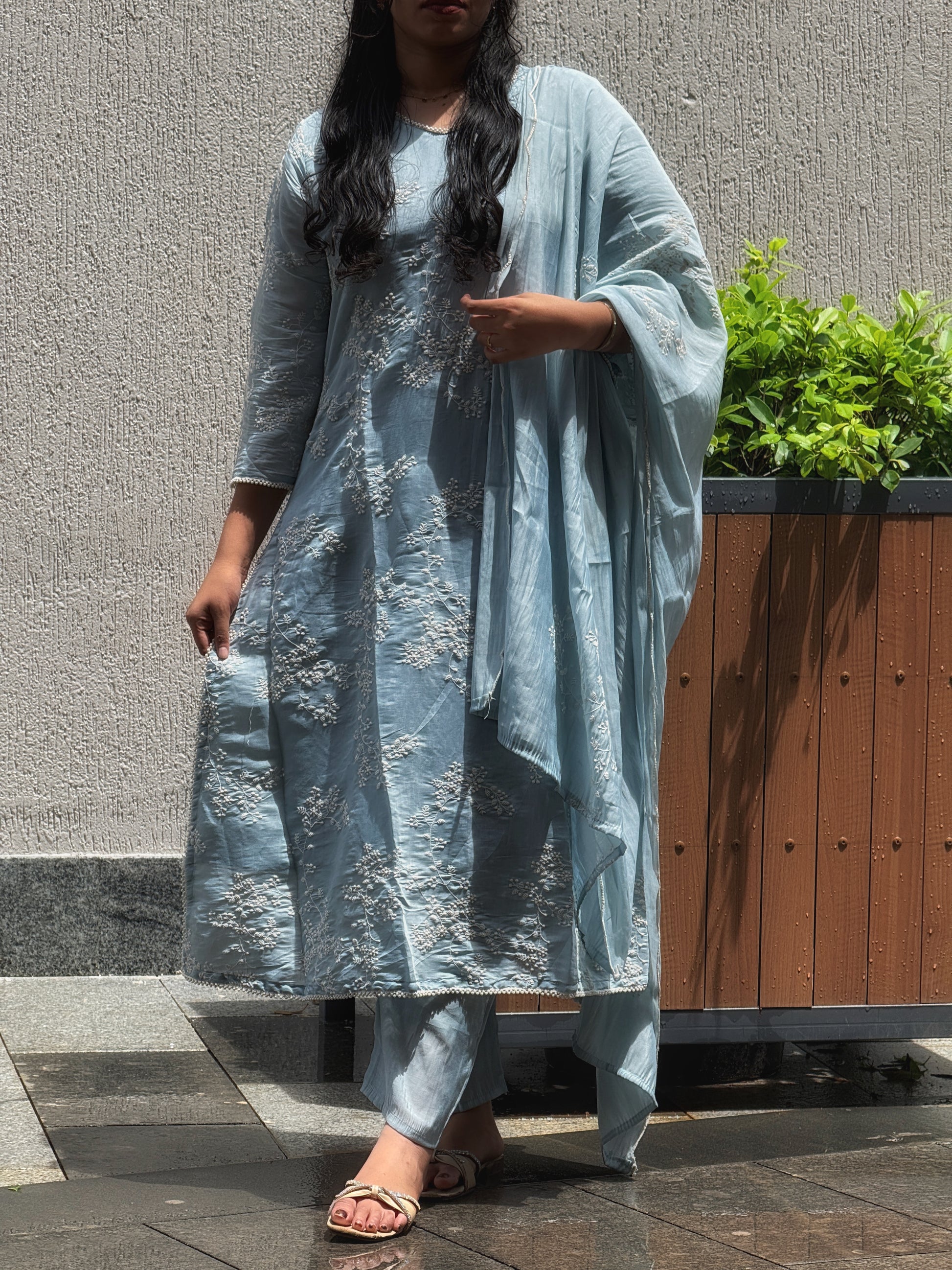 Chanderi Embroidered 3 pc suit