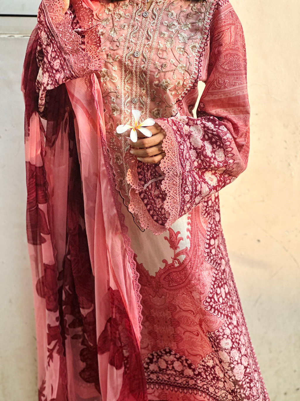 Pink and White Printed Pakistani Cotton Suit