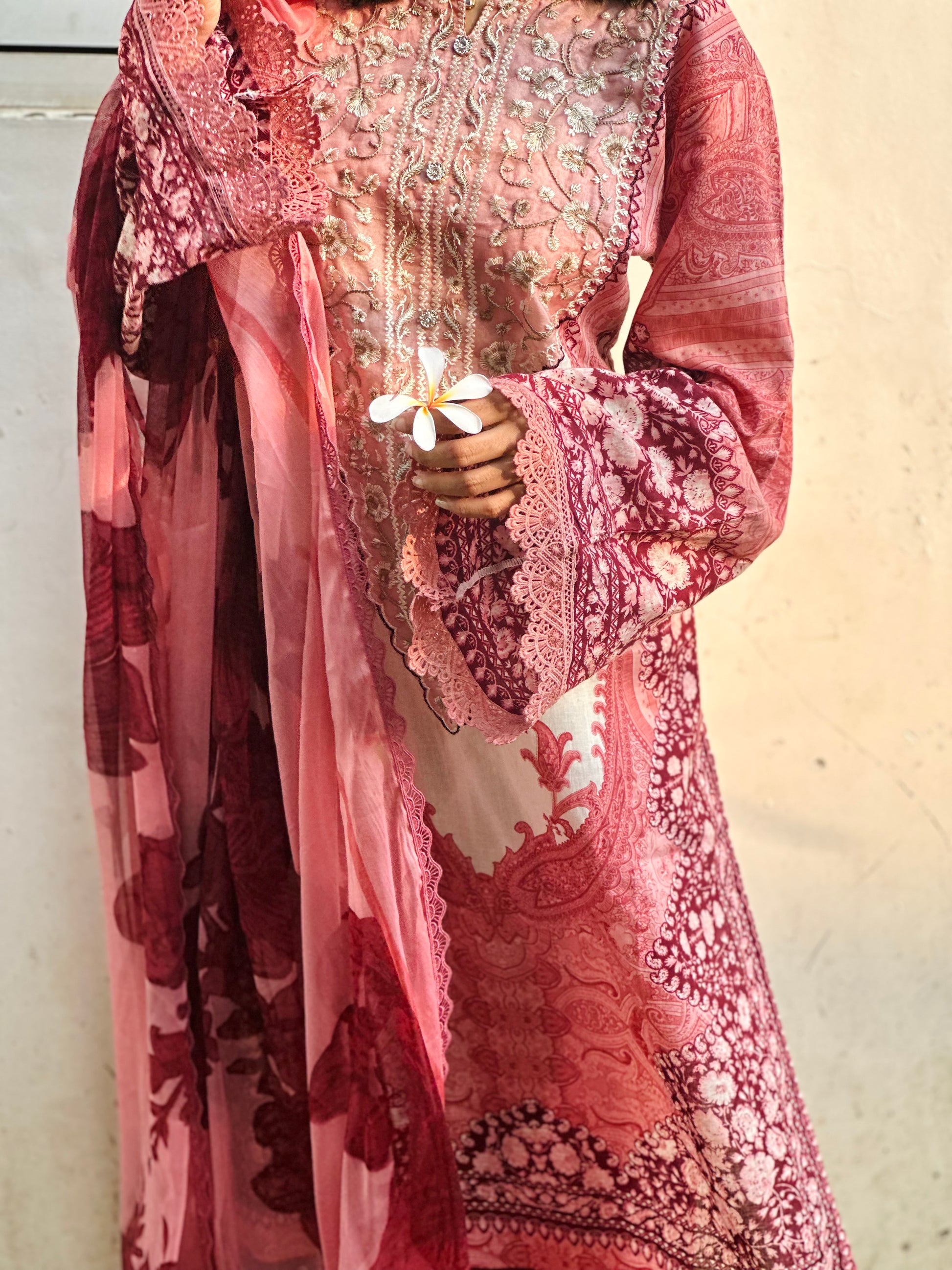 Pink and White Printed Pakistani Cotton Suit