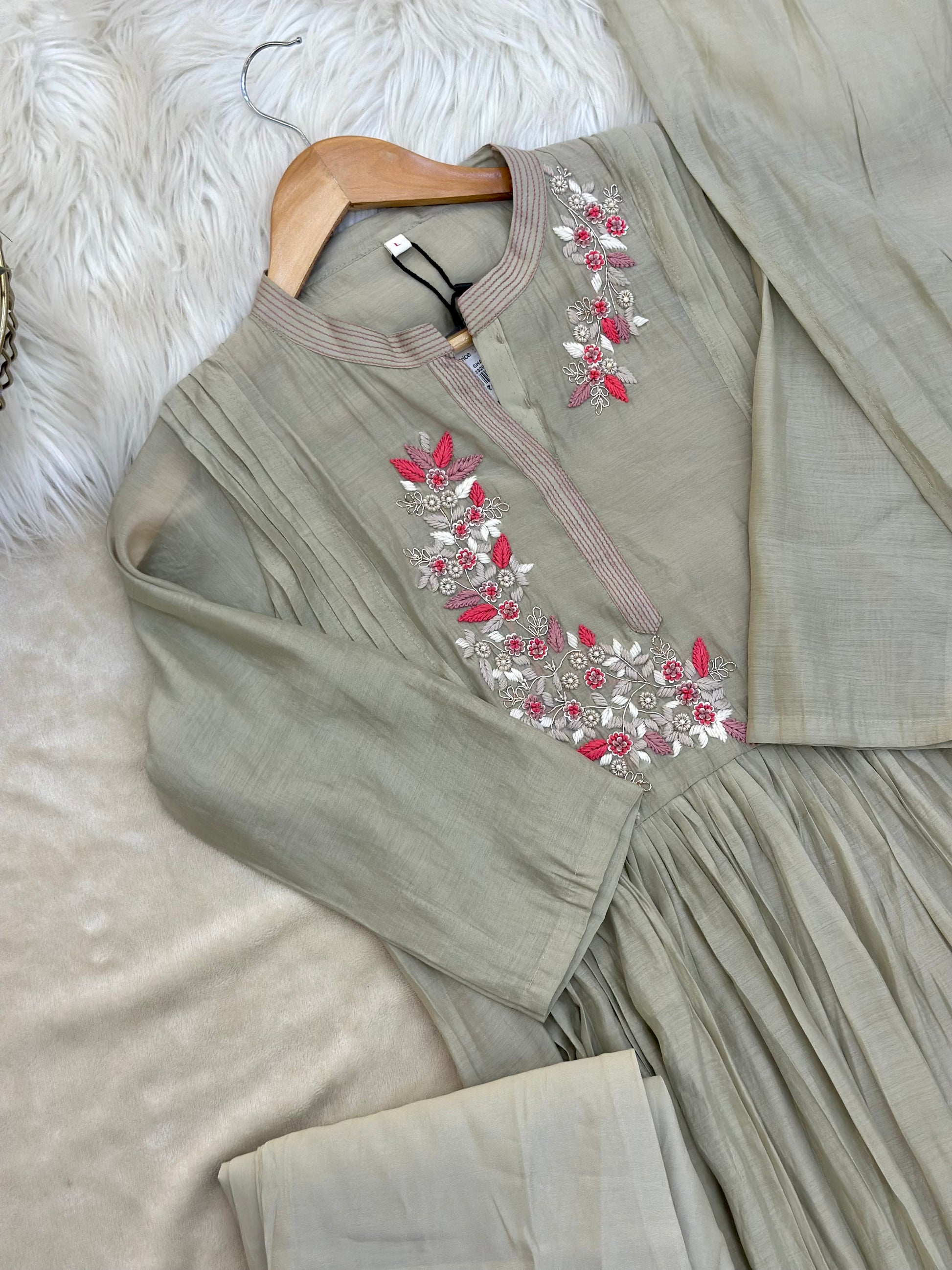 Chanderi Embroidered Stitched Suit