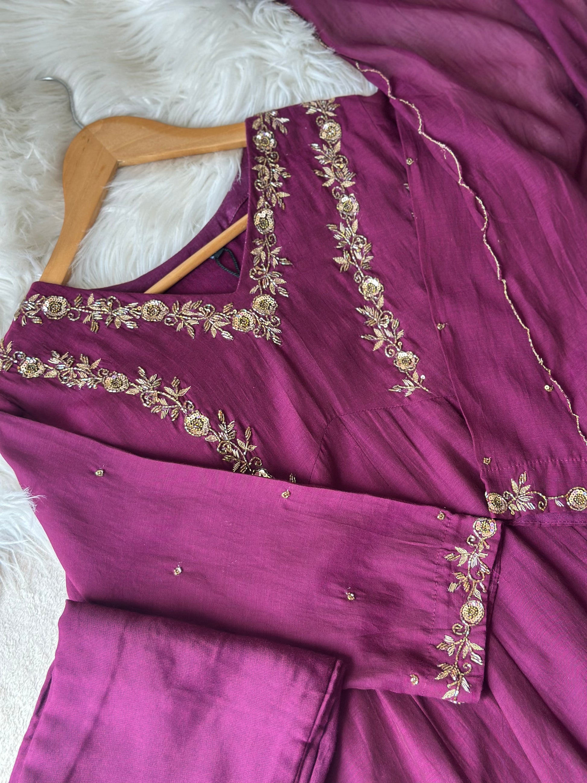 Royal Plum Embroidered Anarkali 3-Piece Suit Set