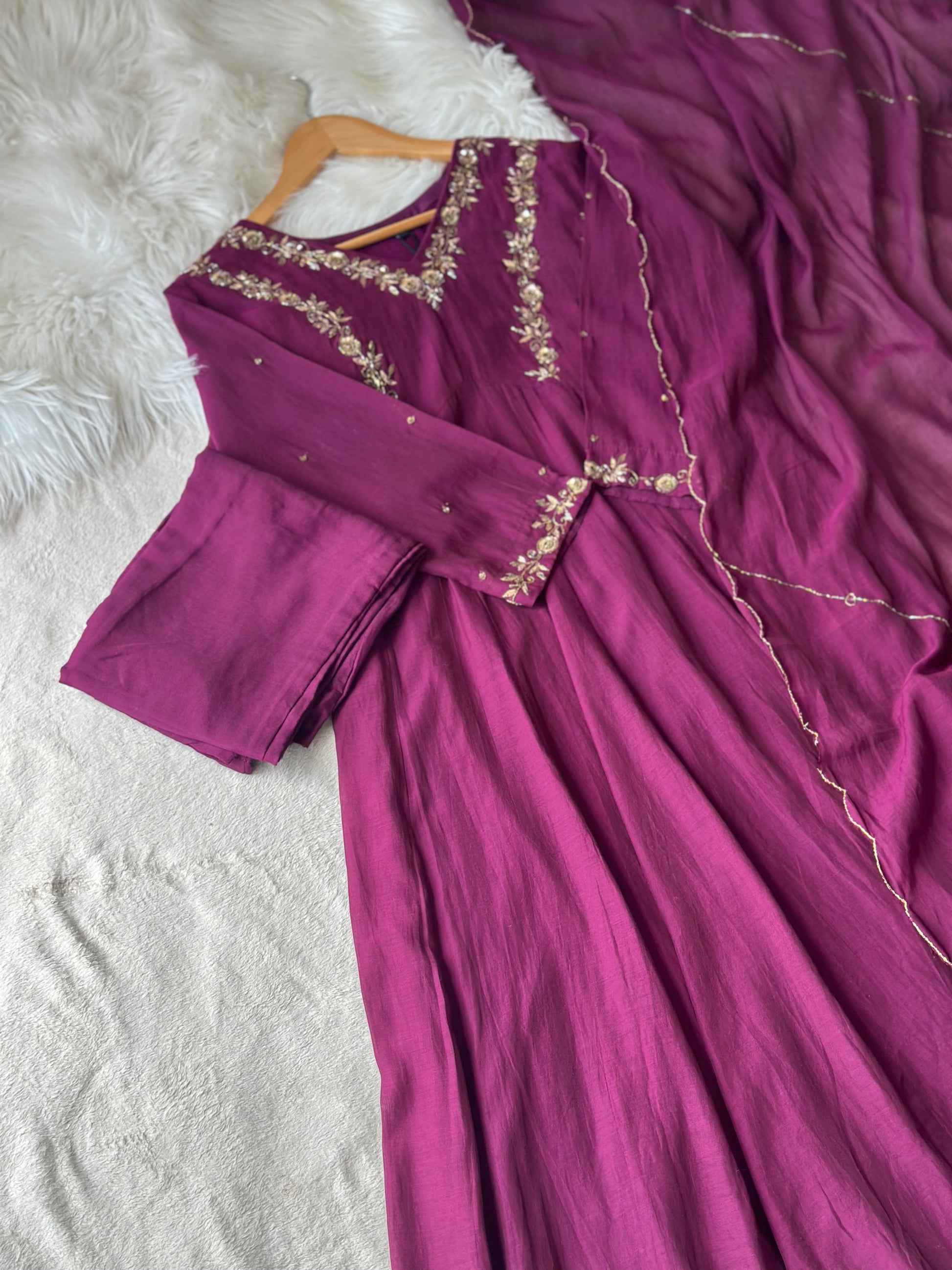 Royal Plum Embroidered Anarkali 3-Piece Suit Set