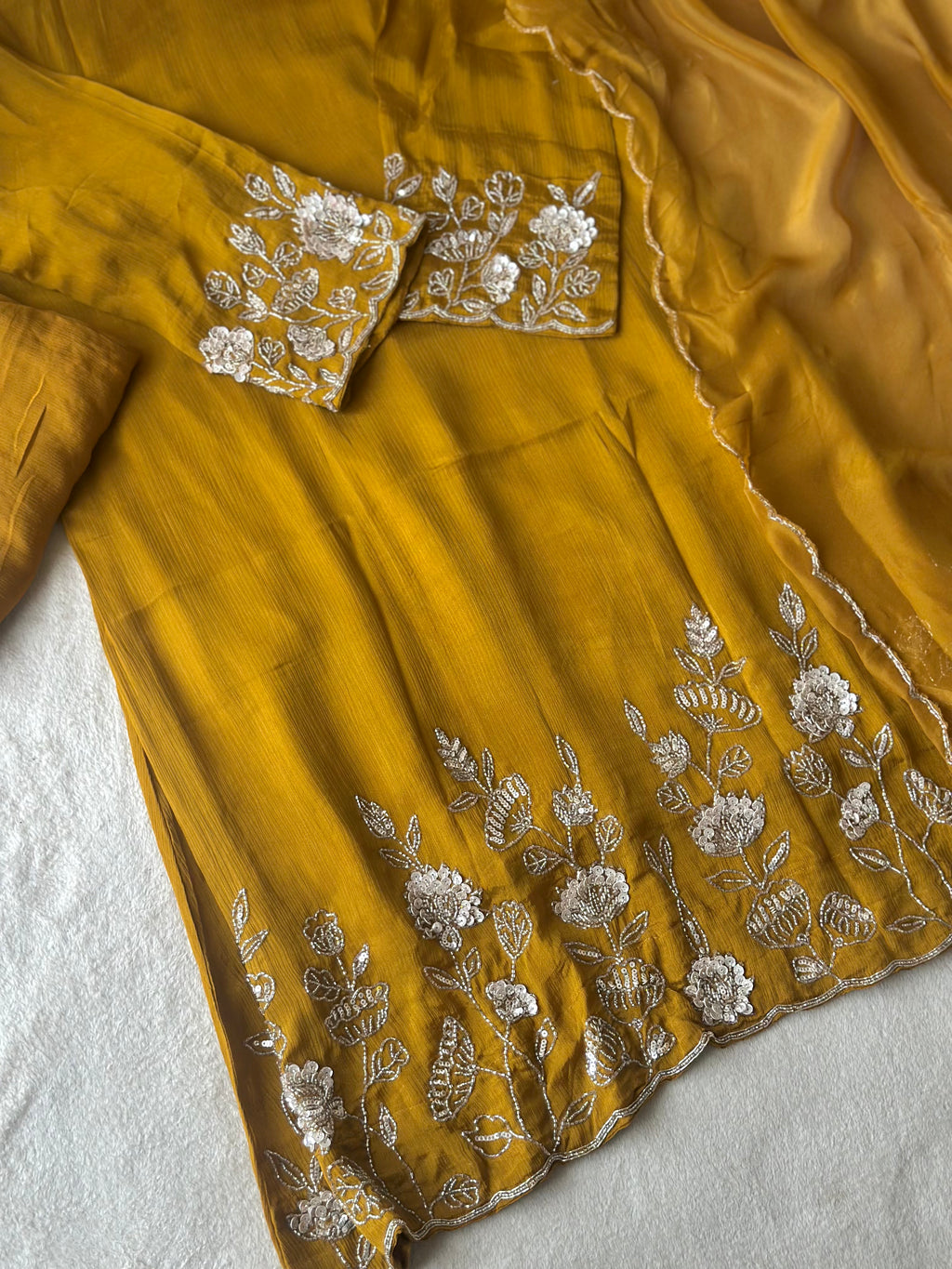Mustard Gold Embroidered 3-Piece Suit Set