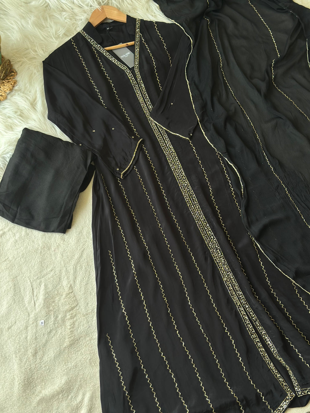 Ruby Red & Black Embroidered 3-Piece Suit Set