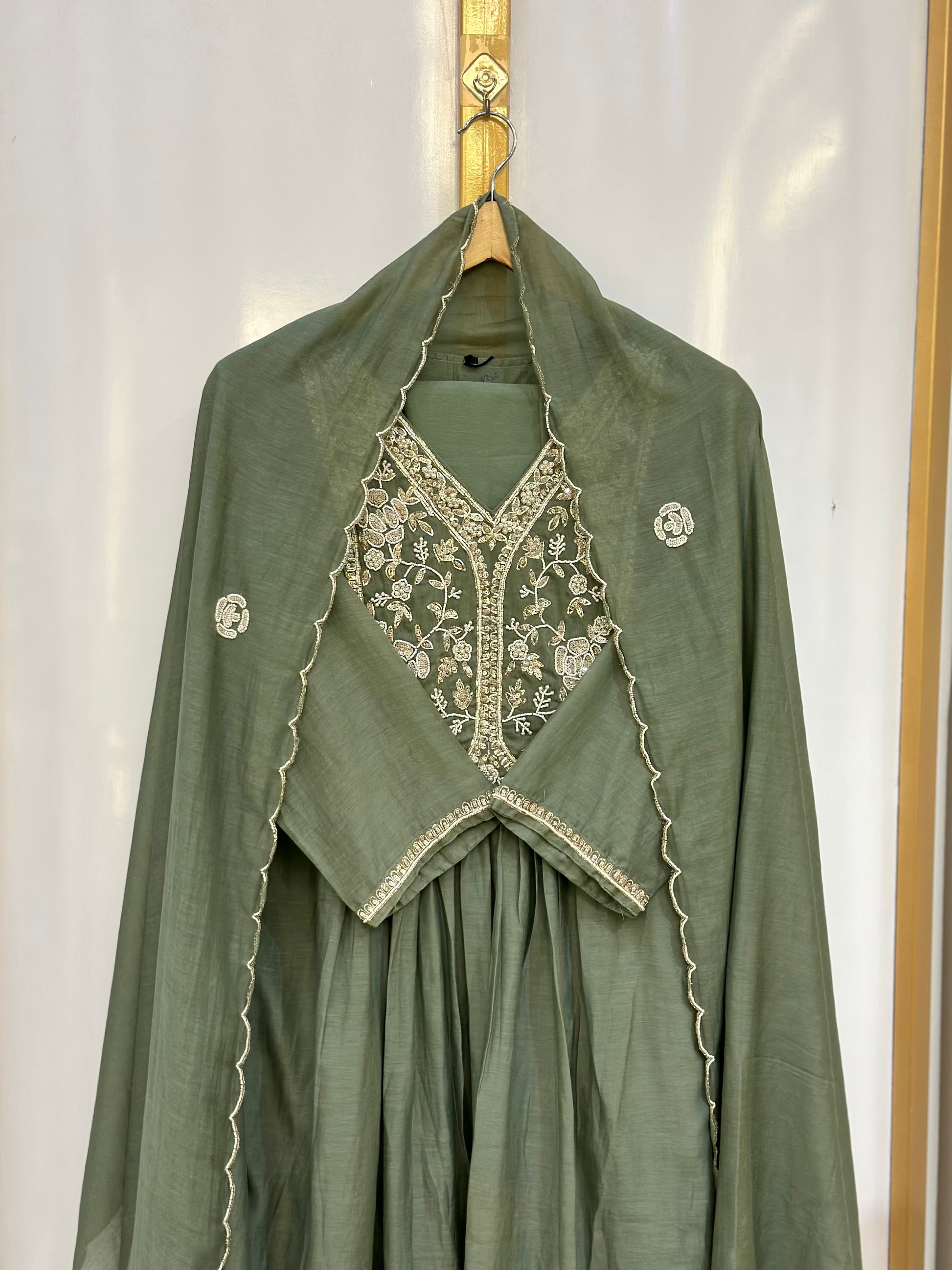 Sage Green Embroidered Anarkali Suit Set