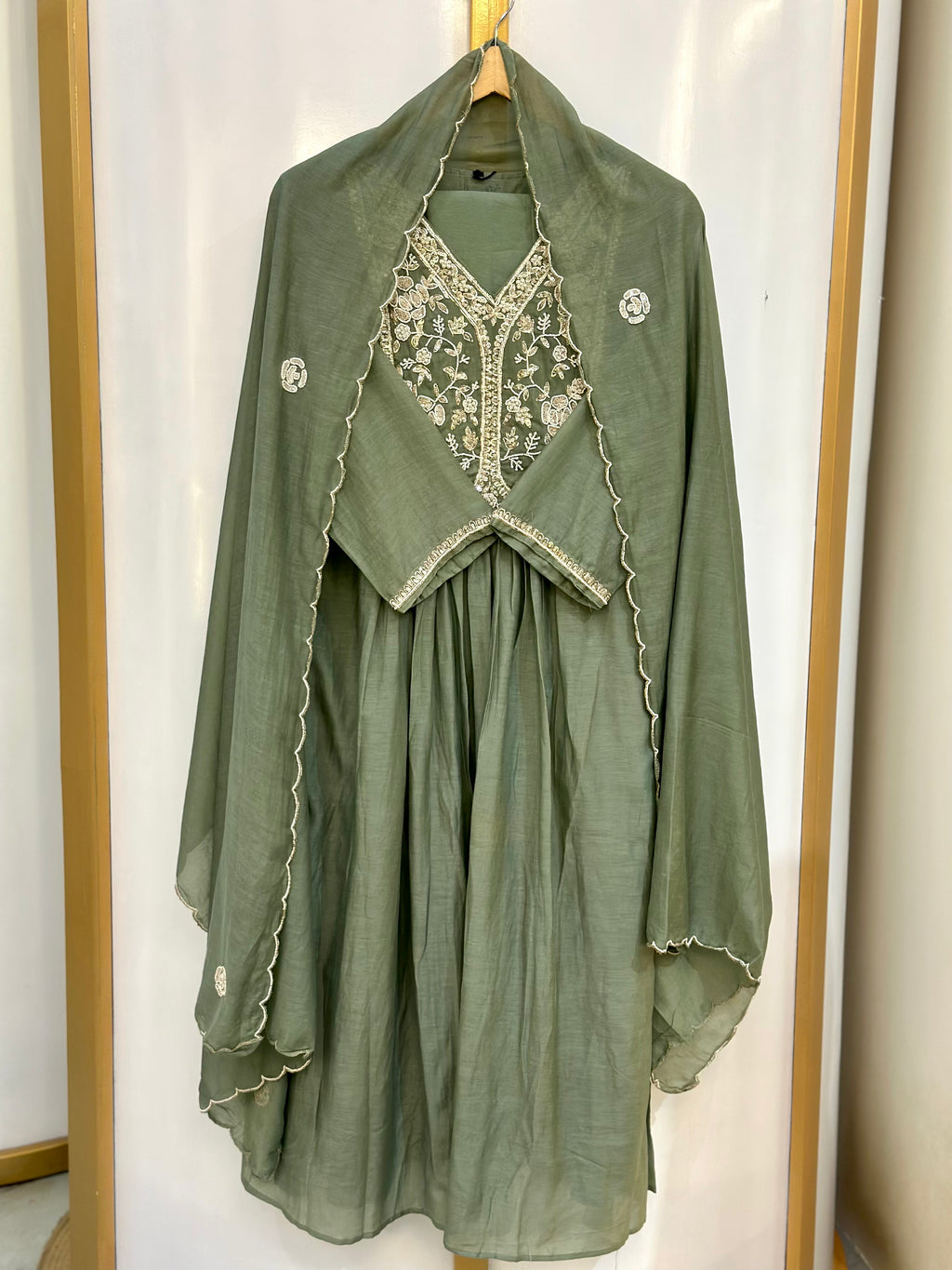 Sage Green Embroidered Anarkali Suit Set