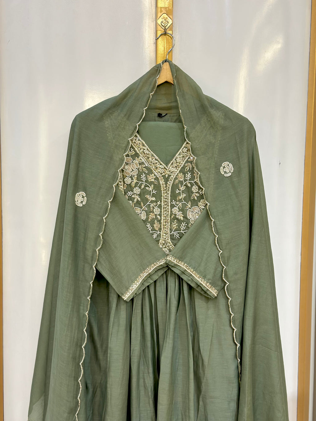 Sage Green Embroidered Anarkali Suit Set