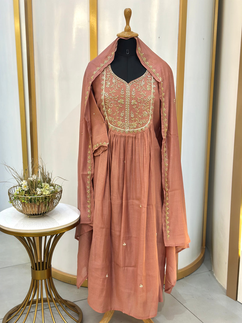 Dusty Rose Embroidered Anarkali Suit