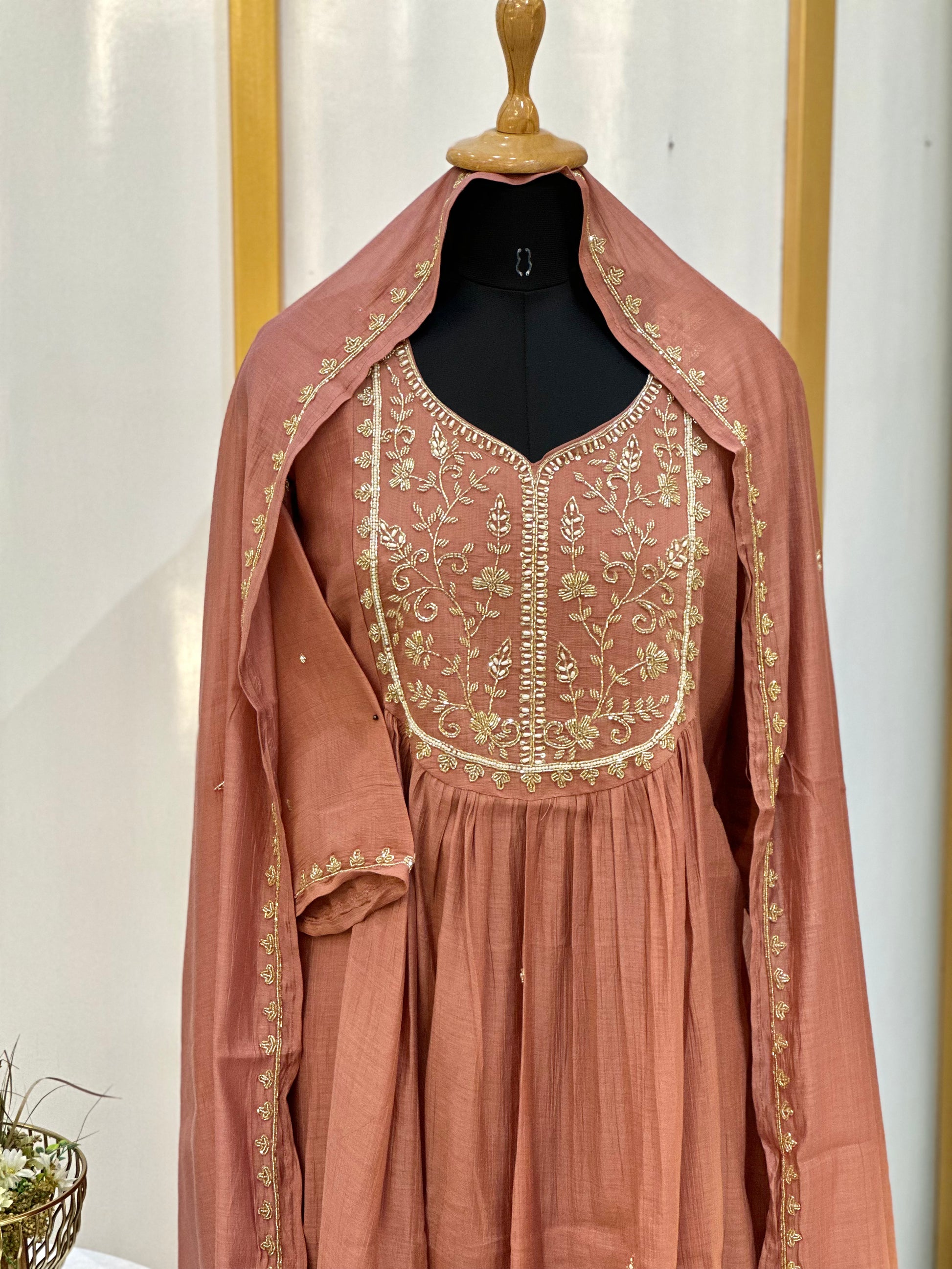 Dusty Rose Embroidered Anarkali Suit