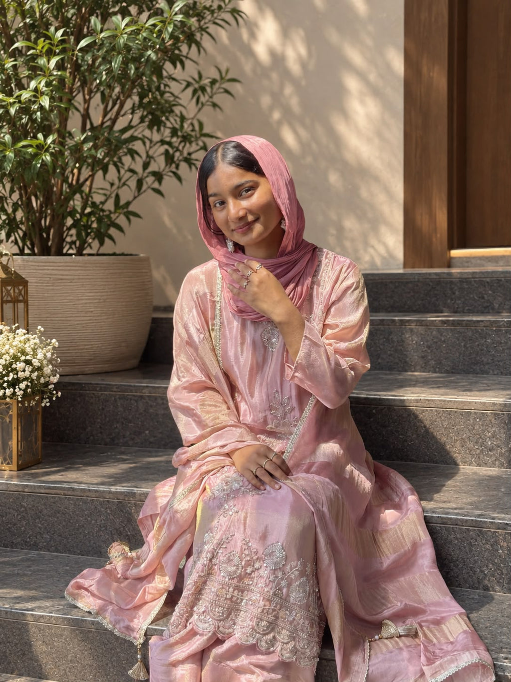 Blush Pink Handworked Embroidered Suit Set