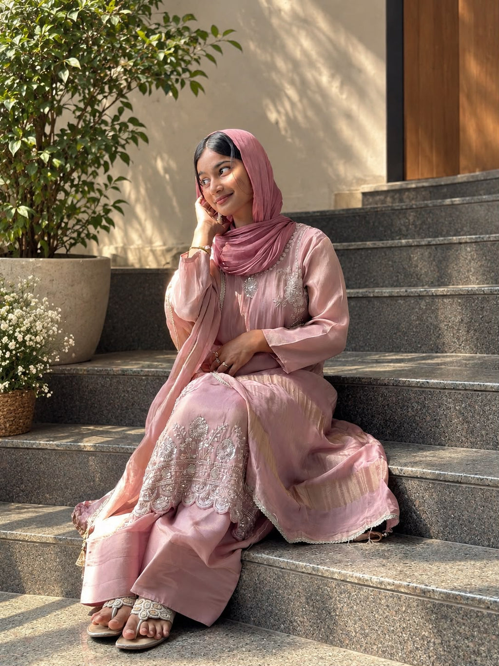 Blush Pink Handworked Embroidered Suit Set