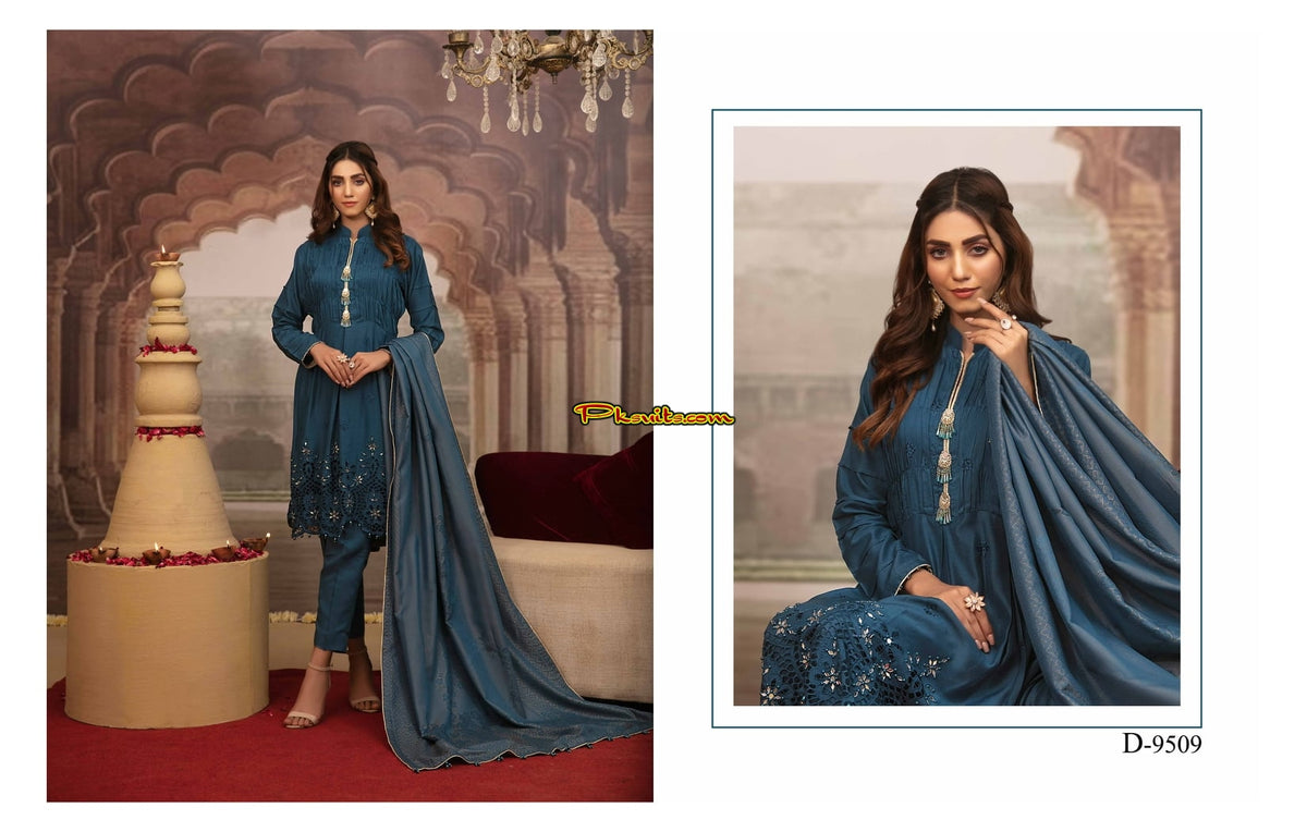 Sheesh Mahal Chikankari Schiffli 3 Pcs Un-Stitched Suit
