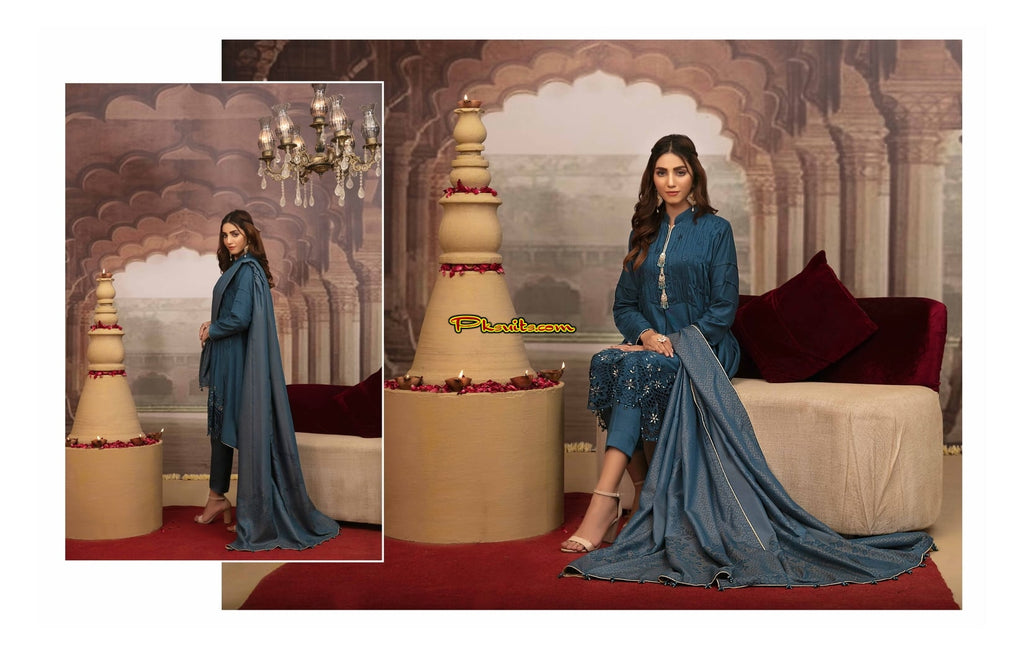 Sheesh Mahal Chikankari Schiffli 3 Pcs Un-Stitched Suit